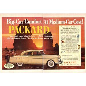 1952 Packard 400 Sedan 2 Page Vintage Print Ad Sunset Rocky Coast 50s Wall Art